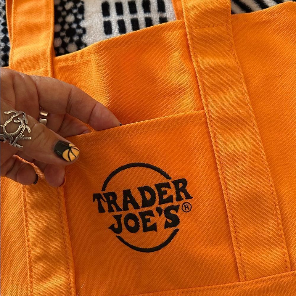 Trader Joes Halloween Mini Tote Canvas Orange - Picture 3 of 8